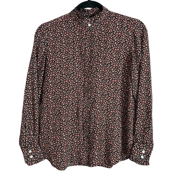Loft Blouse Button Up Floral Print Women’s Petite XS Ruffle Hem Stand Up Collar - Picture 5 of 14
